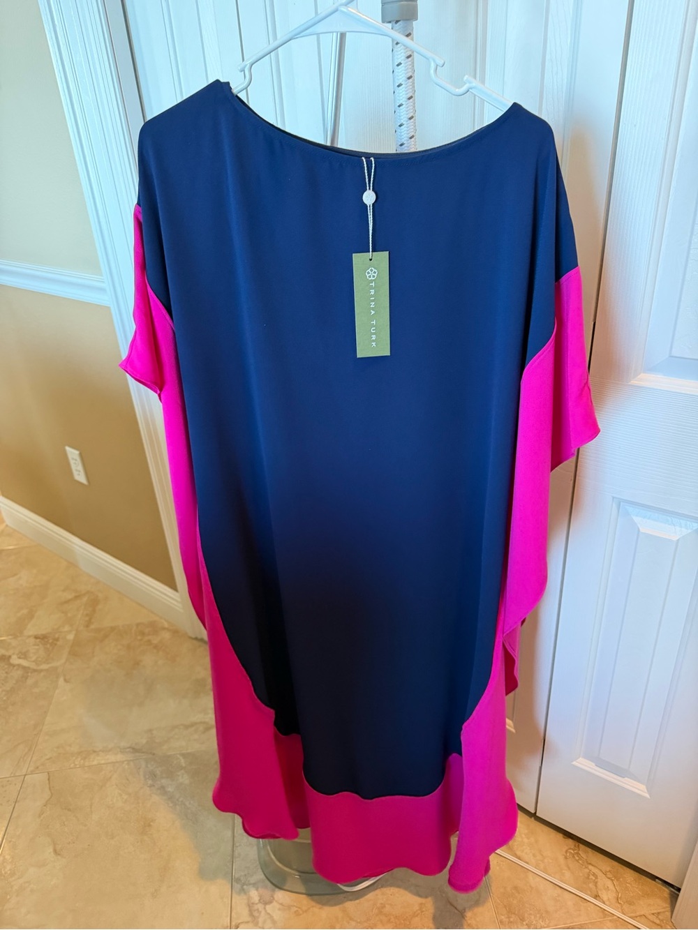 Trina Turk Navy and Hot Pink Colorblock Swim Cover-Up